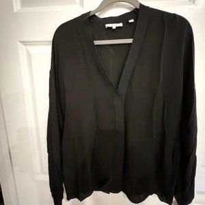 Women's Black Silk Blouse with Piping